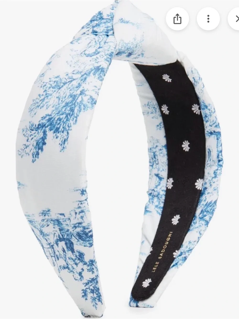 Lele Sadoughi Blue & White Toile Padded Headband with White Drop Earrings
